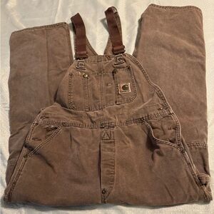 Carhartt Brown Bib Overalls 36 x 29.  Button Fly.